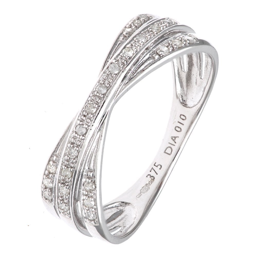 9ct White Gold 0.10 Carat Natural Diamond Crossover Ring