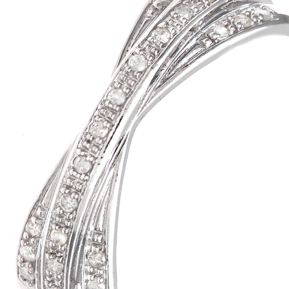 9ct White Gold 0.10 Carat Natural Diamond Crossover Ring