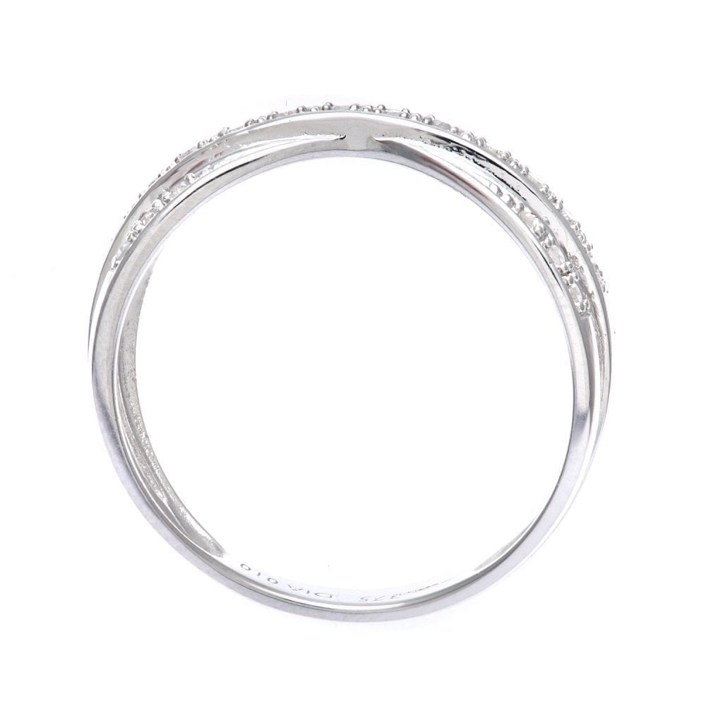 9ct White Gold 0.10 Carat Natural Diamond Crossover Ring