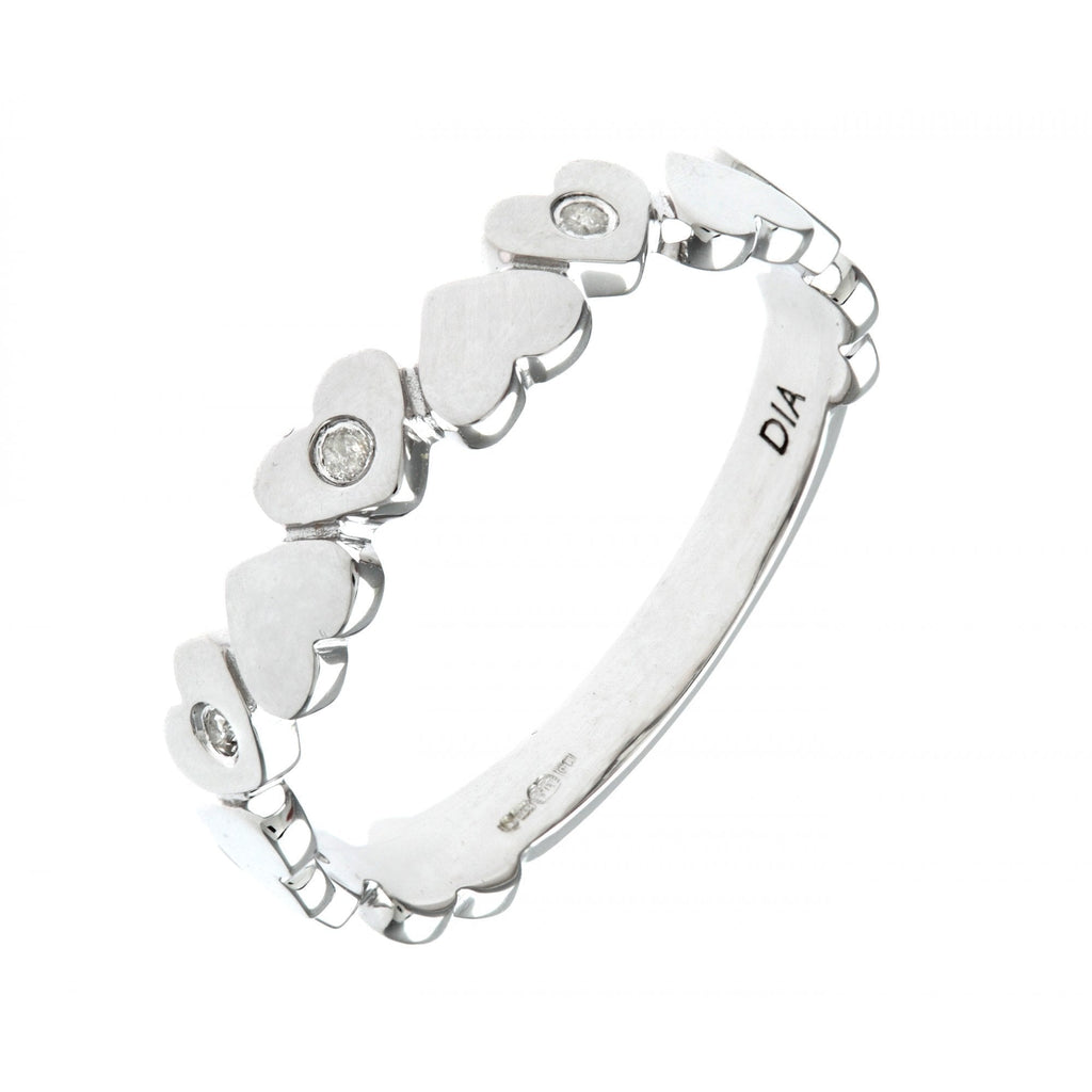 9ct White Gold Natural Diamond Hearts Band Ring