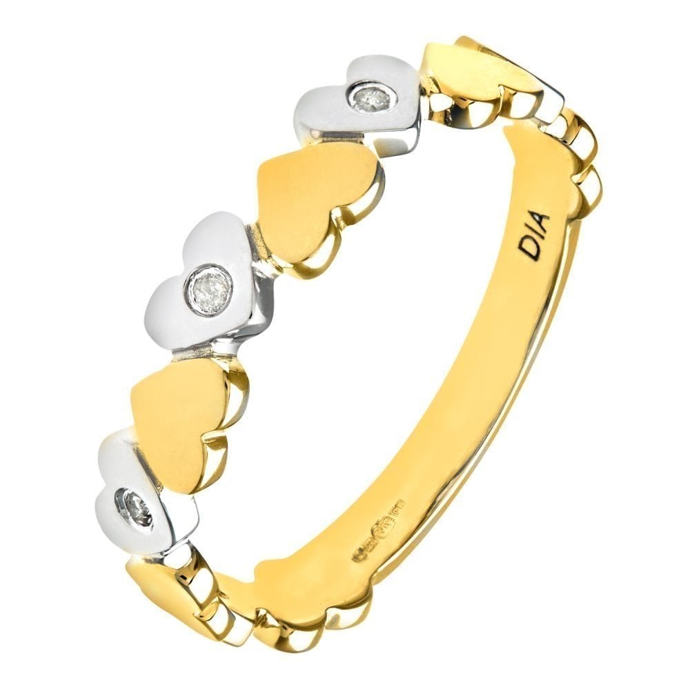 9ct Yellow and White Gold Natural Diamond Hearts Band Ring