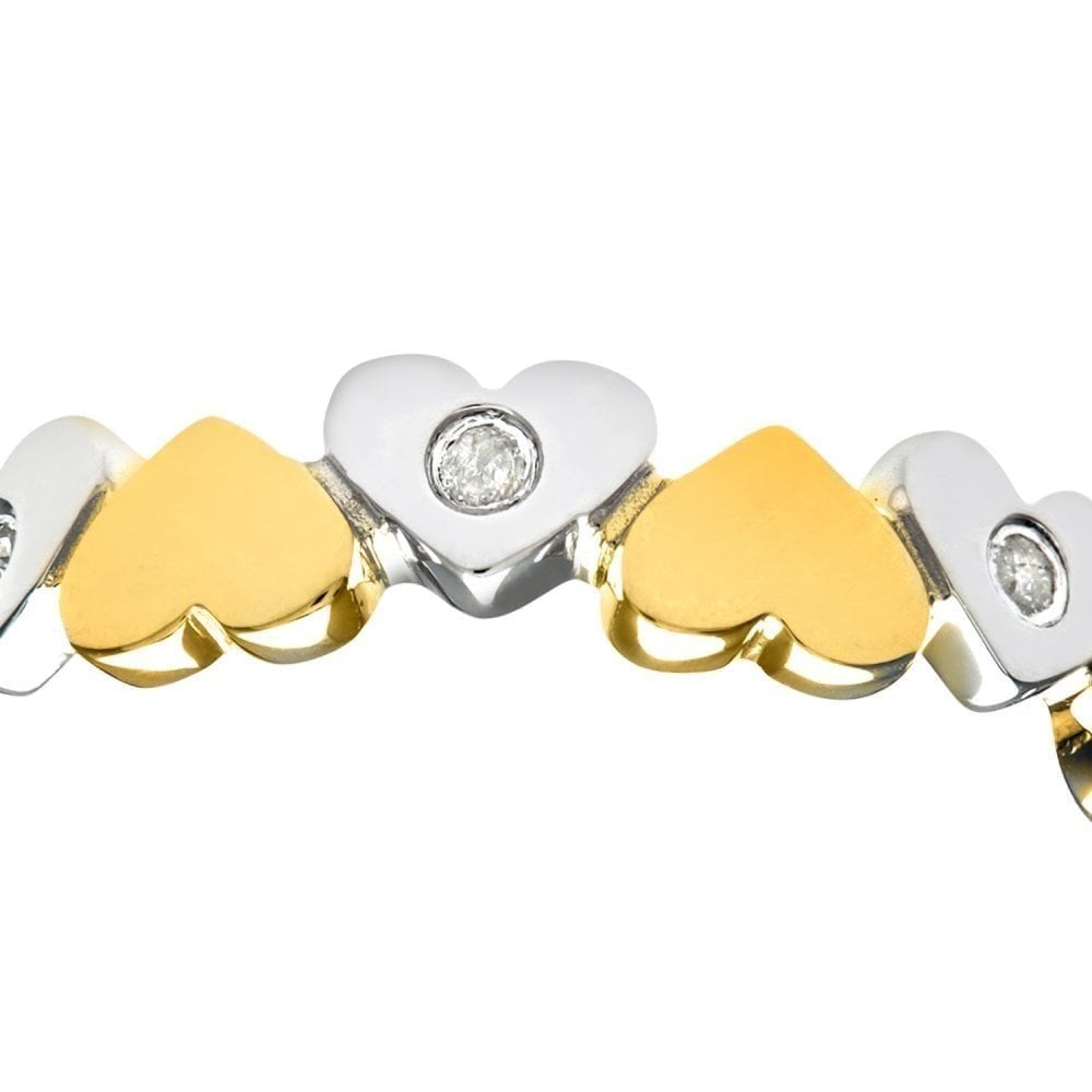 9ct Yellow and White Gold Natural Diamond Hearts Band Ring