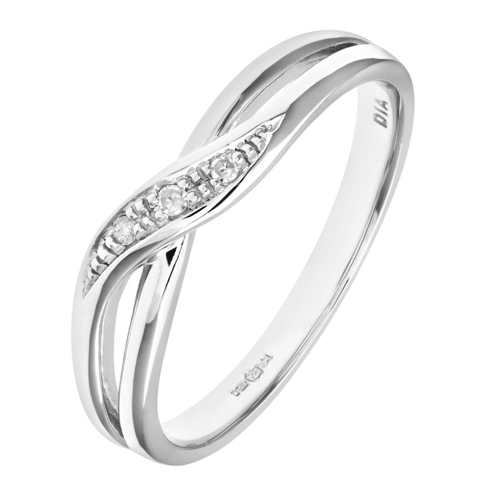 9ct White Gold Natural Diamond Crossover Ring