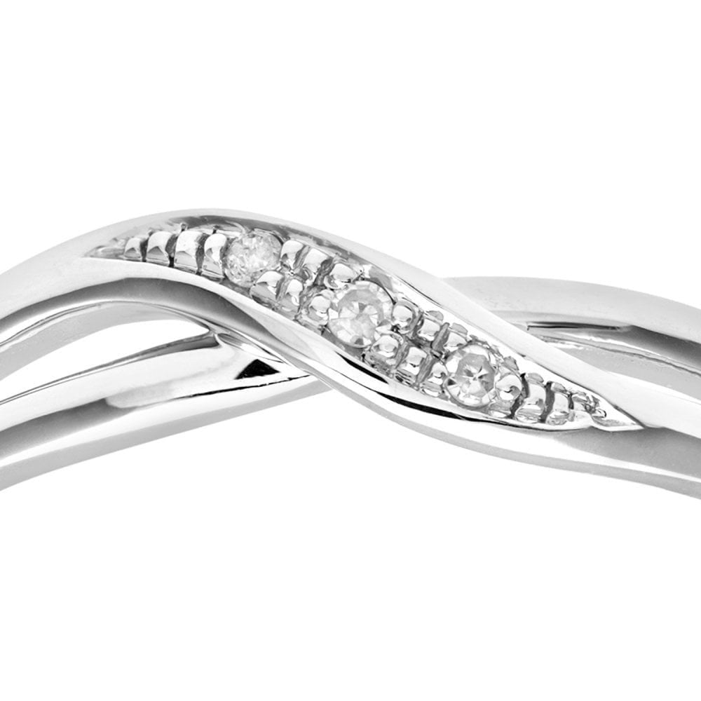 9ct White Gold Natural Diamond Crossover Ring