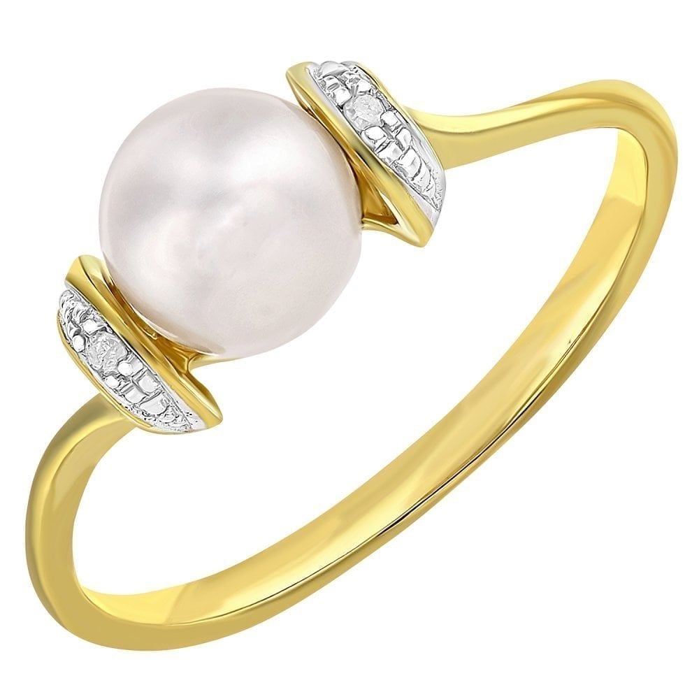 9ct Yellow Gold 0.01ct Diamond And Cultured Pearl Ring