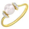 9ct Yellow Gold 0.01ct Diamond And Cultured Pearl Ring