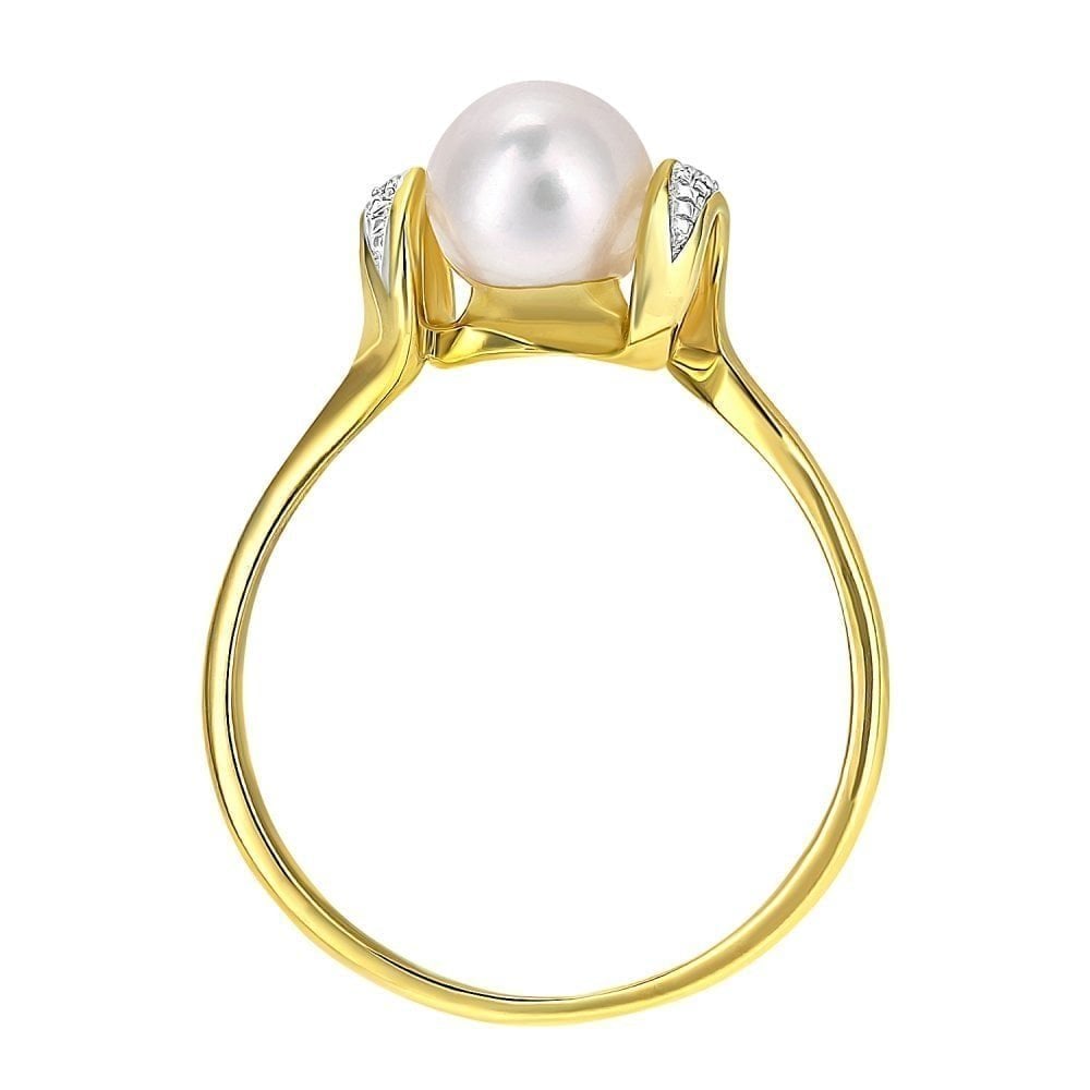 9ct Yellow Gold 0.01ct Diamond And Cultured Pearl Ring
