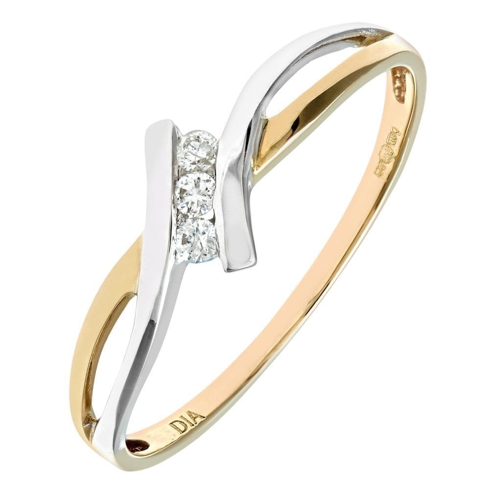 9ct Yellow and White Gold Natural Diamond Trilogy Bypass Ring