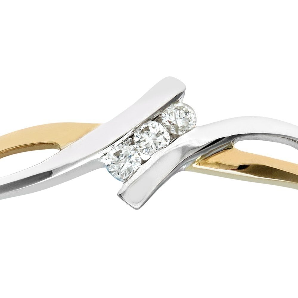 9ct Yellow and White Gold Natural Diamond Trilogy Bypass Ring