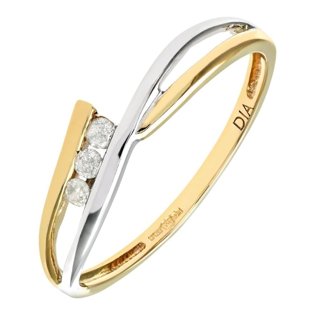 9ct Yellow and White Gold Natural Diamond Trilogy Fancy Bypass Ring