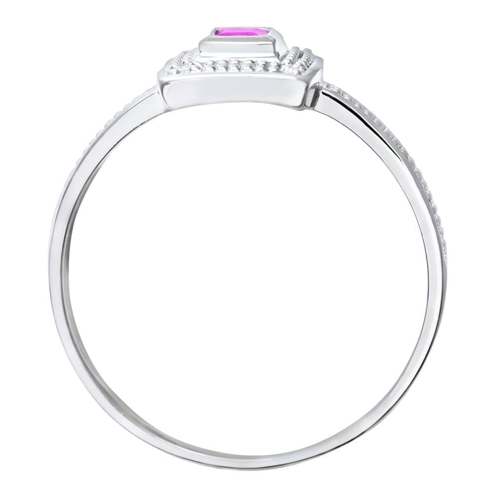 Ladies 9ct White Gold 0.02ct Diamond and Ruby Cluster Ring