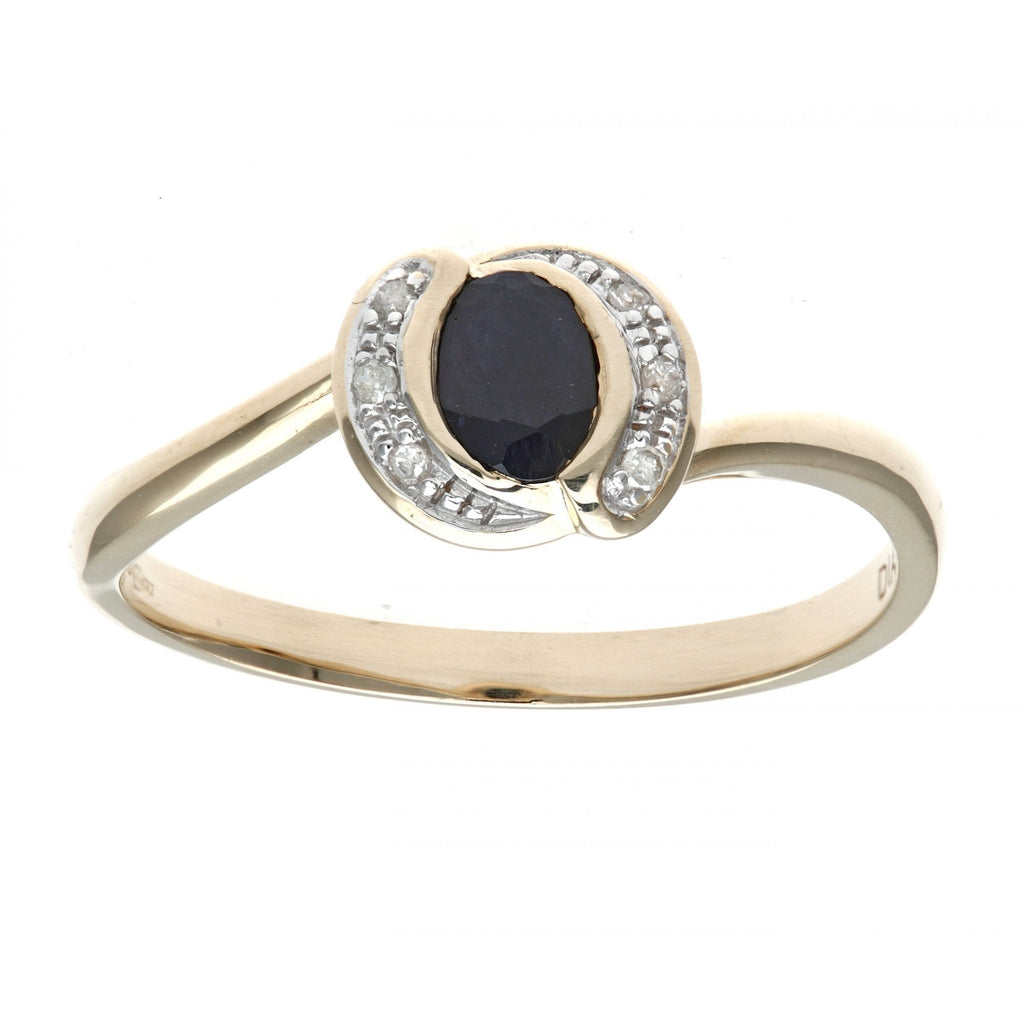 0.5 Ct Oval Natural Black Sapphire and Diamond Halo Cocktail Ring in 9ct Yellow Gold