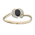 0.5 Ct Oval Natural Black Sapphire and Diamond Halo Cocktail Ring in 9ct Yellow Gold