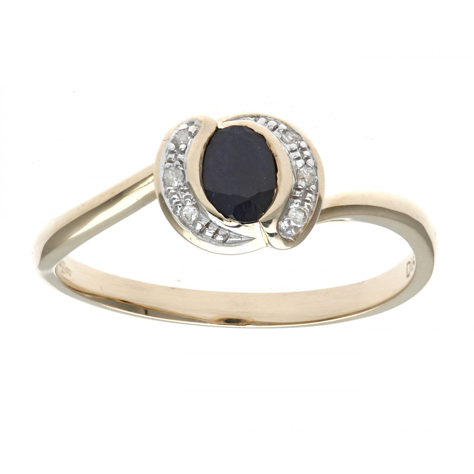 0.5 Ct Oval Natural Black Sapphire and Diamond Halo Cocktail Ring in 9ct Yellow Gold