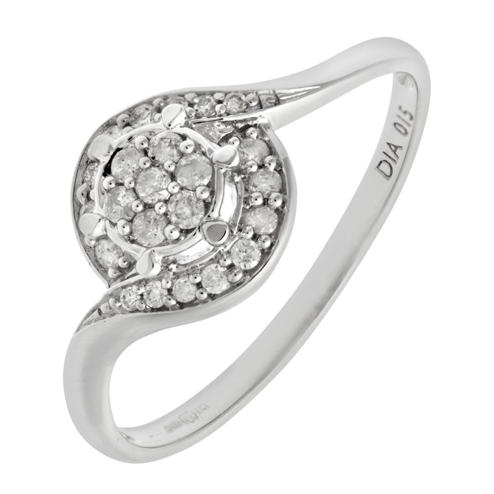 9ct White Gold 0.15 Carat Natural Diamond Cluster Bypass Ring