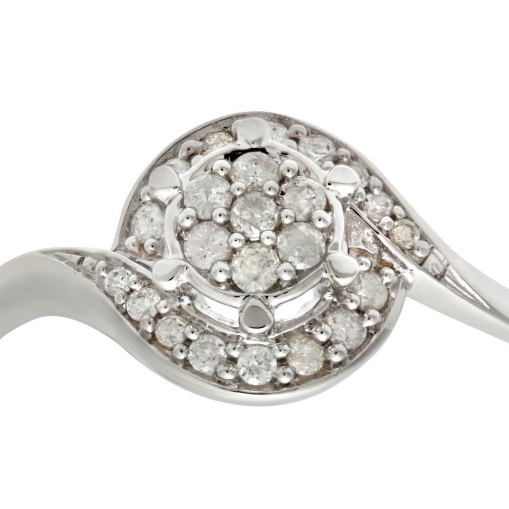 9ct White Gold 0.15 Carat Natural Diamond Cluster Bypass Ring