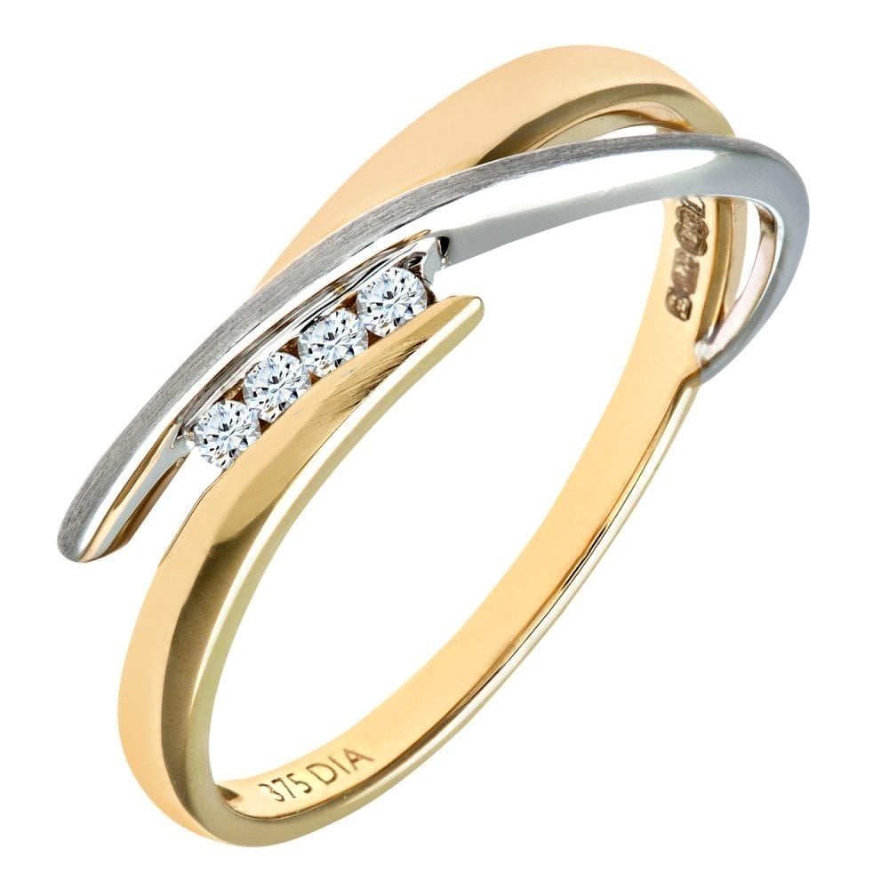 9ct Yellow and White Gold Natural Diamond Fancy Bypass Ring