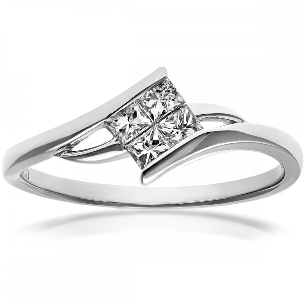 18ct White Gold 0.25 Carat Natural Diamond Invisible Set Bypass Engagement Ring