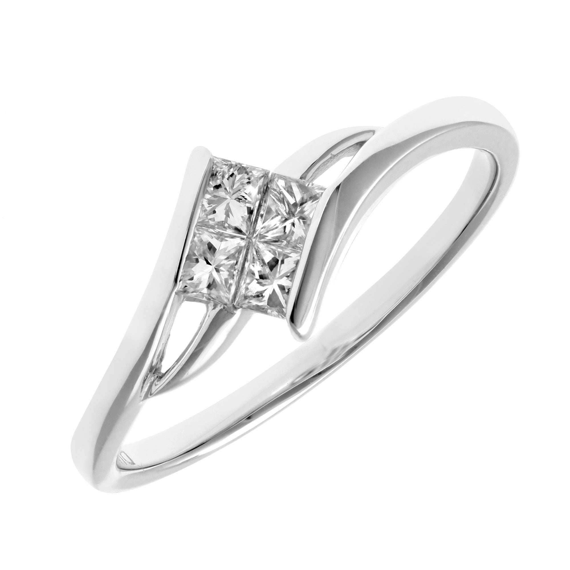 18ct White Gold 0.25 Carat Natural Diamond Invisible Set Bypass Engagement Ring