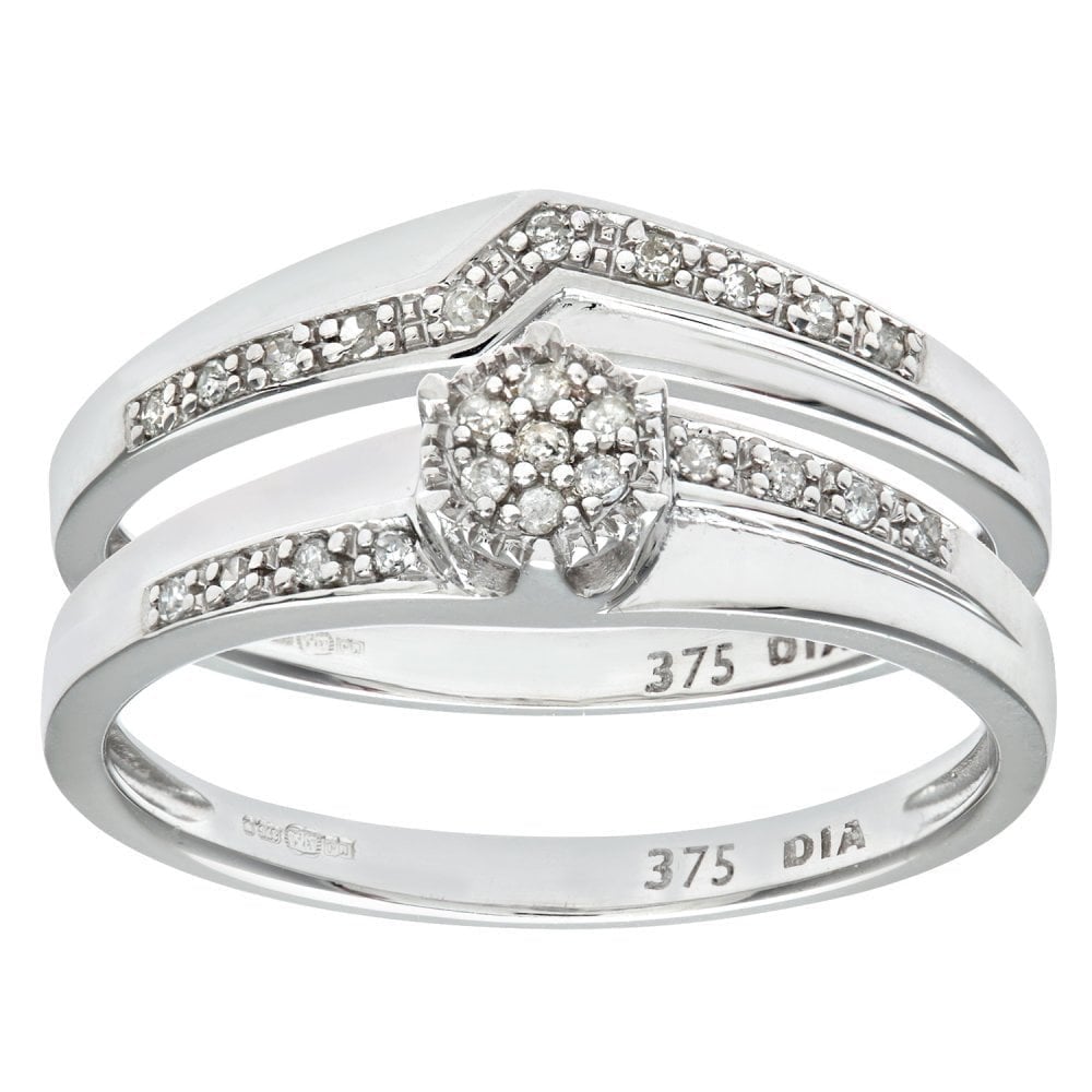 Designer Inspired 9ct White Gold 0.12 Carat Natural Diamond Bridal Ring Set
