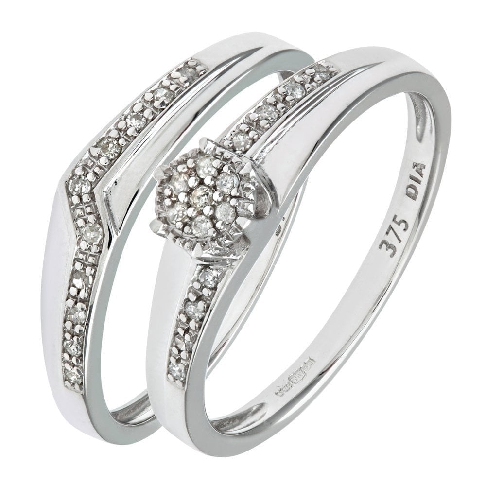 Designer Inspired 9ct White Gold 0.12 Carat Natural Diamond Bridal Ring Set