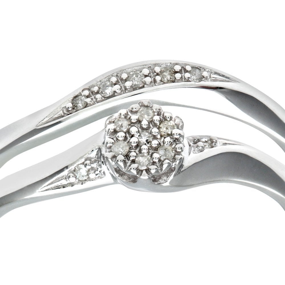9ct White Gold Natural Diamond Bypass Bridal Ring Set
