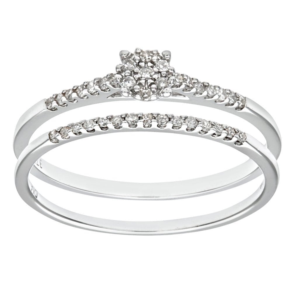 9ct White Gold 0.15 Carat Natural Diamond Classic Bridal Ring Set