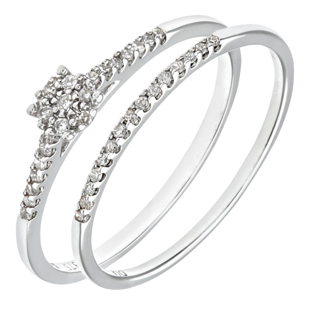 9ct White Gold 0.15 Carat Natural Diamond Classic Bridal Ring Set