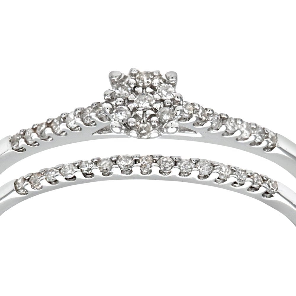 9ct White Gold 0.15 Carat Natural Diamond Classic Bridal Ring Set