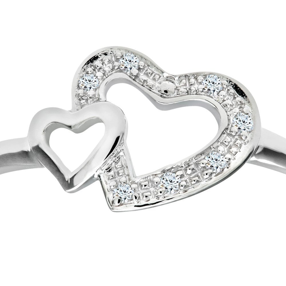 9ct White Gold Natural Diamond Two Hearts Promise Ring