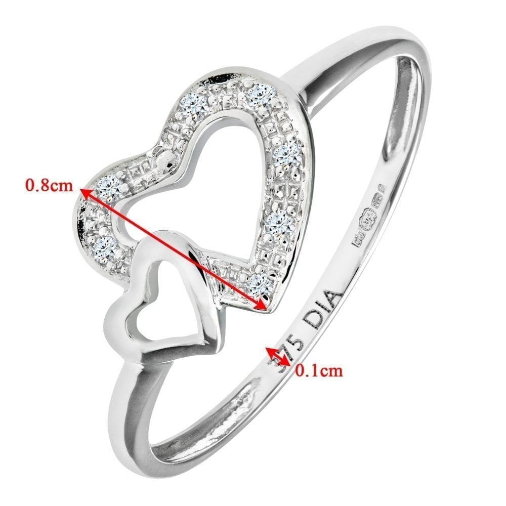 9ct White Gold Natural Diamond Two Hearts Promise Ring