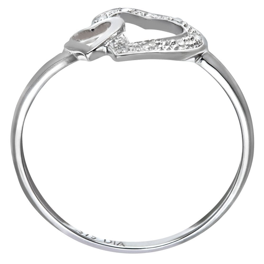 9ct White Gold Natural Diamond Two Hearts Promise Ring