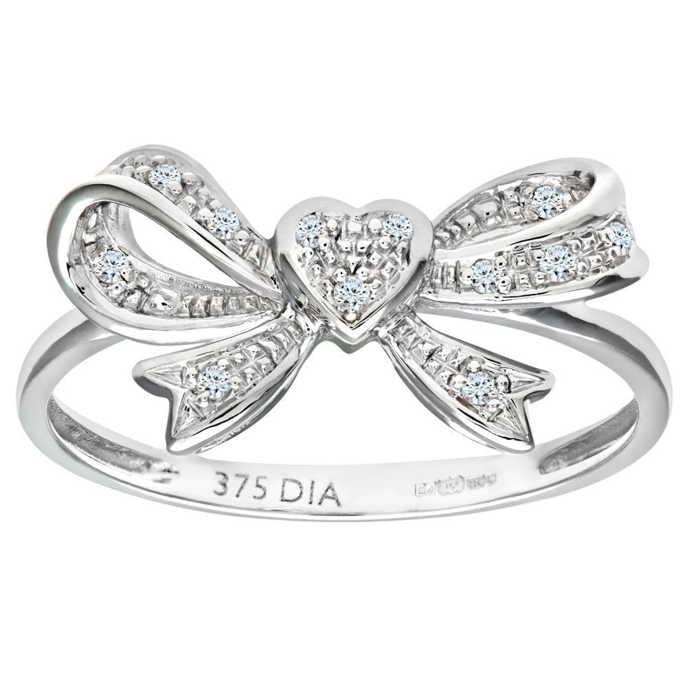 9ct White Gold Natural Diamond Bow Promise Ring