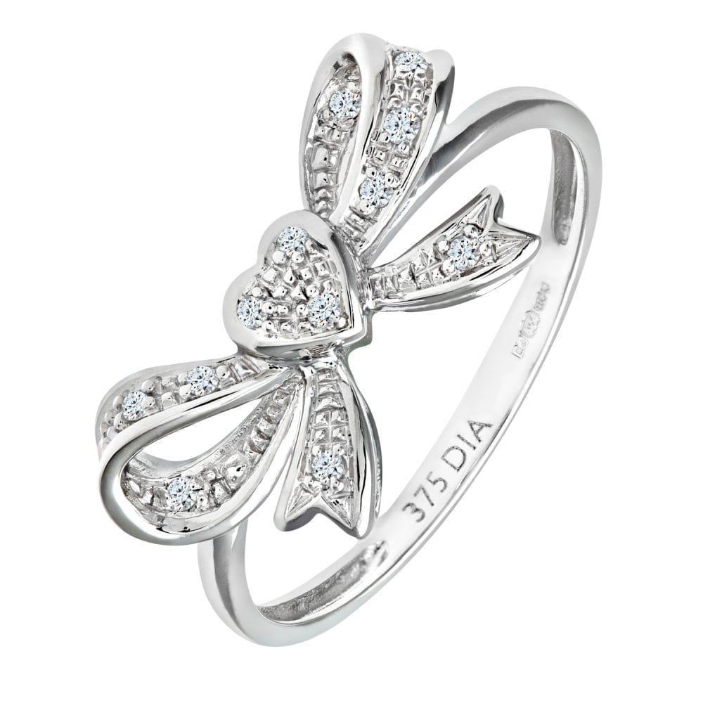 9ct White Gold Natural Diamond Bow Promise Ring