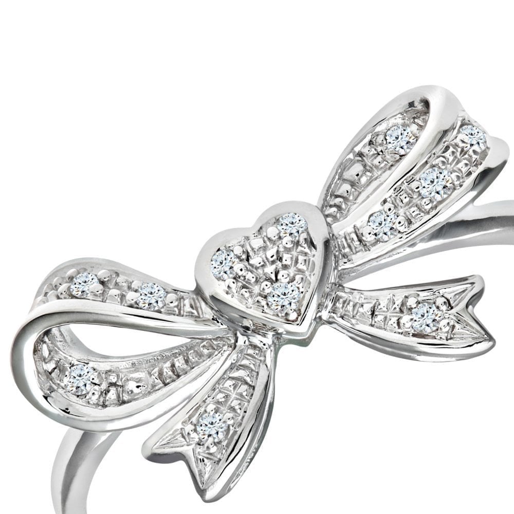 9ct White Gold Natural Diamond Bow Promise Ring