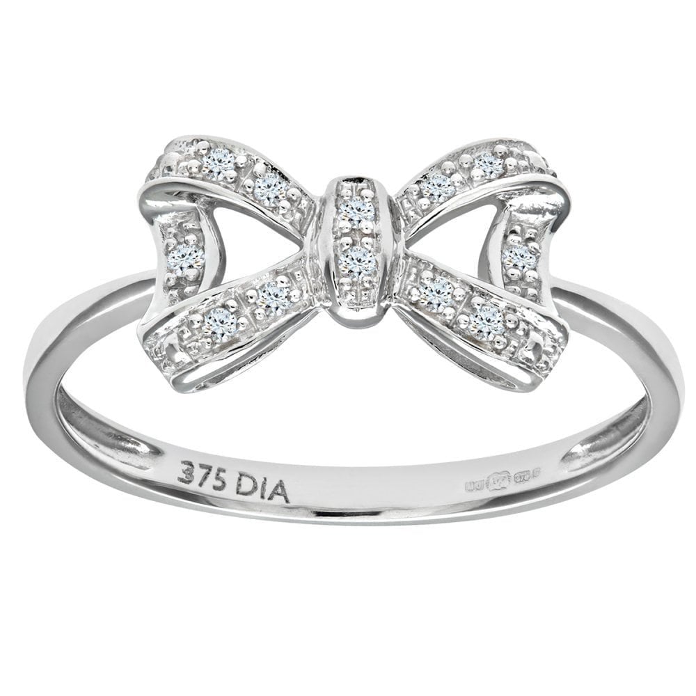 9ct White Gold Natural Diamond Bow Promise Ring