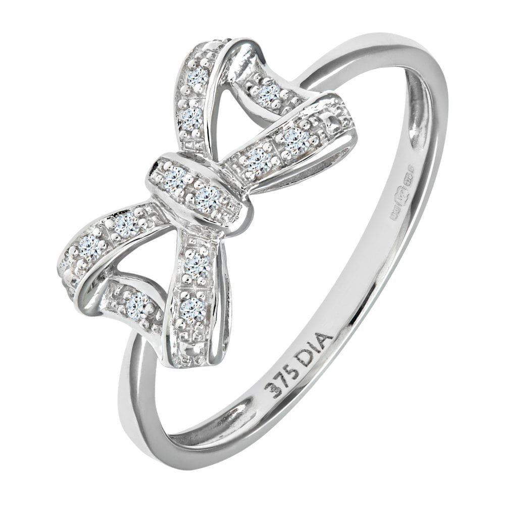 9ct White Gold Natural Diamond Bow Promise Ring