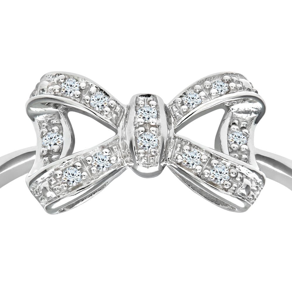9ct White Gold Natural Diamond Bow Promise Ring