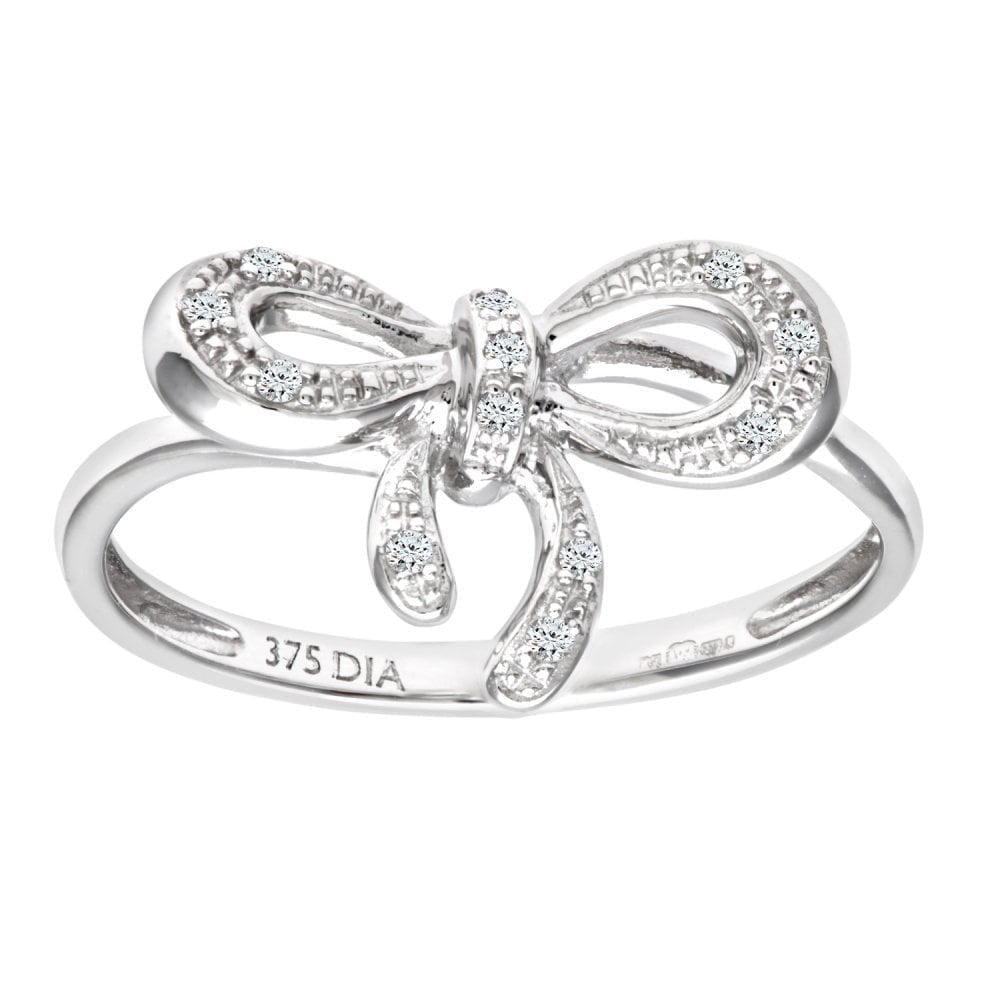 9ct White Gold Natural Diamond Bow Promise Ring