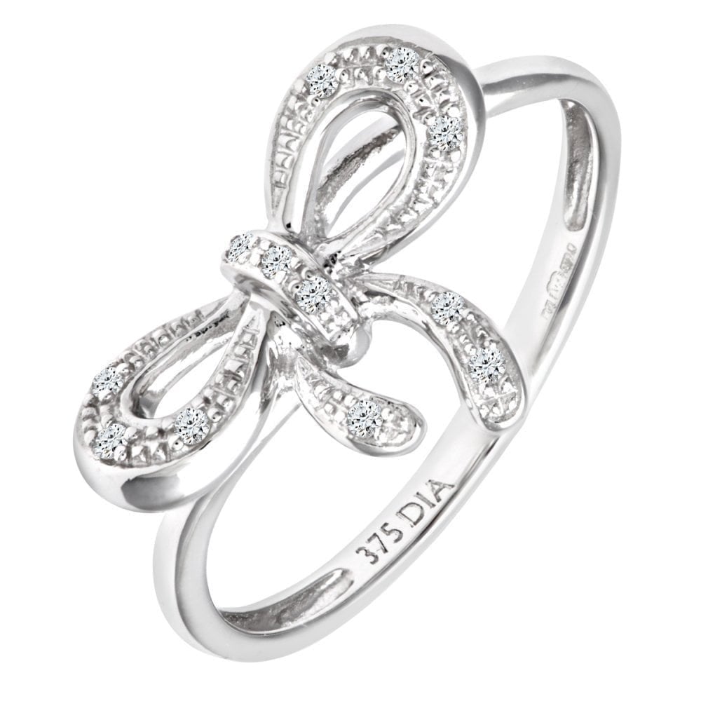 9ct White Gold Natural Diamond Bow Promise Ring