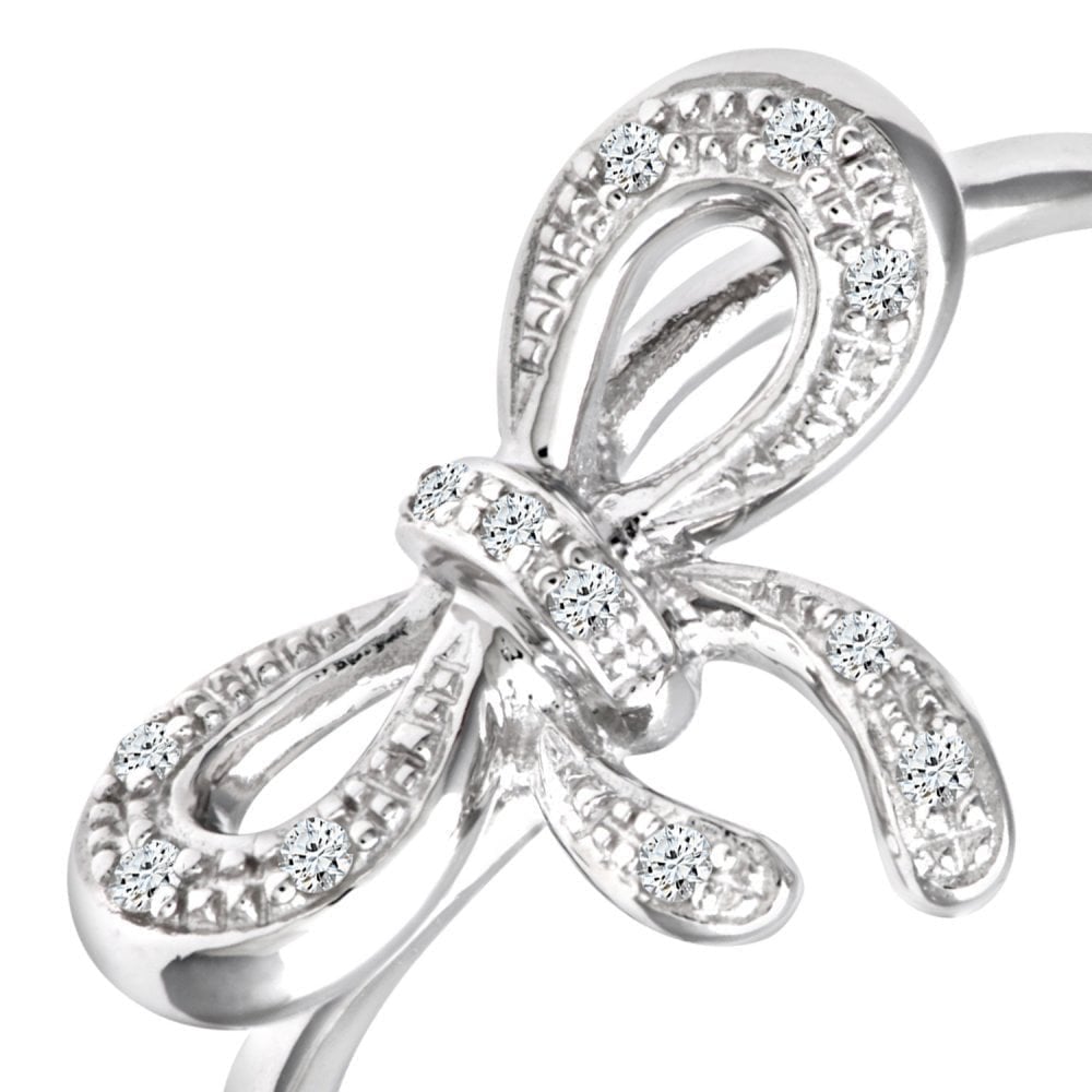 9ct White Gold Natural Diamond Bow Promise Ring
