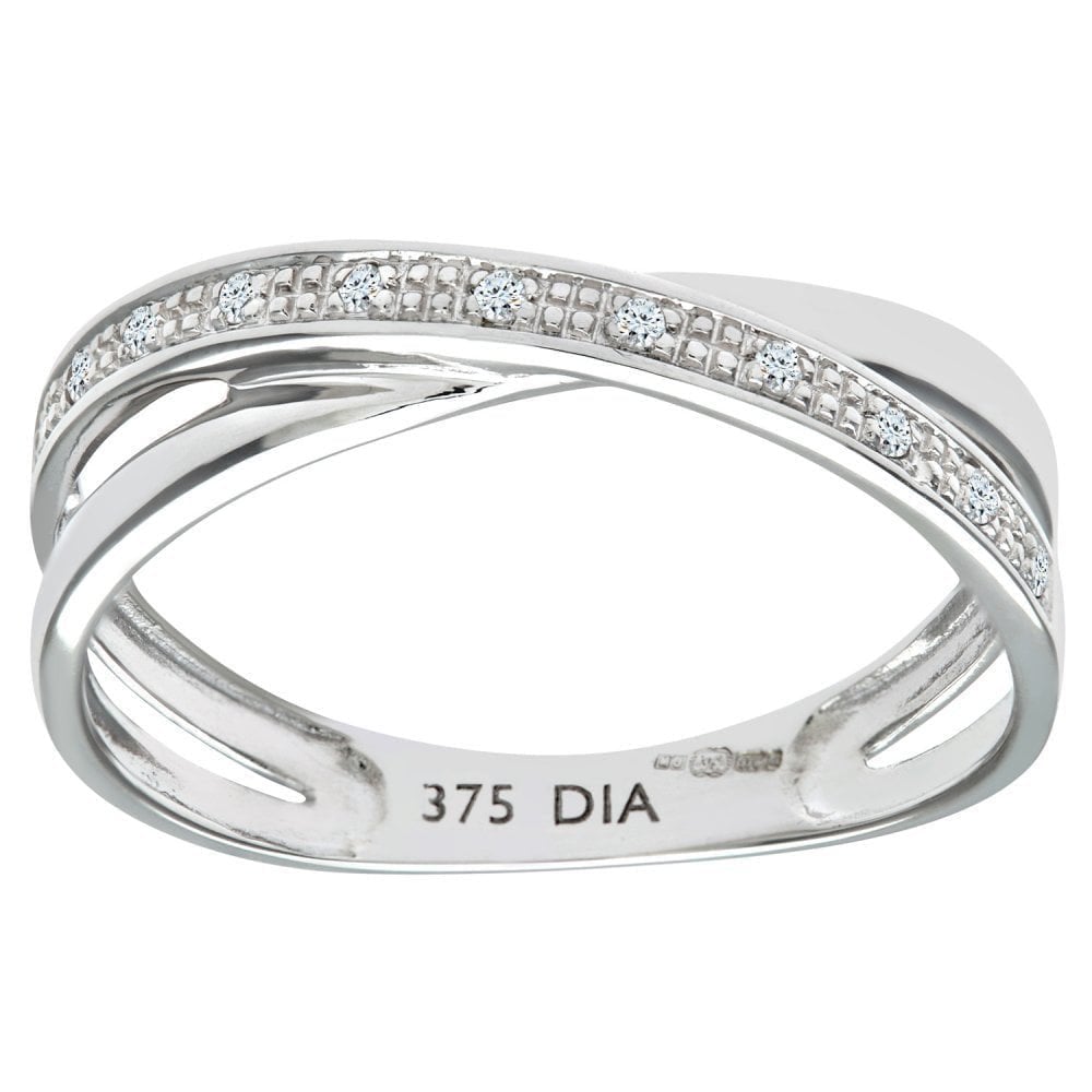9ct White Gold Natural Diamond Crossover Ring