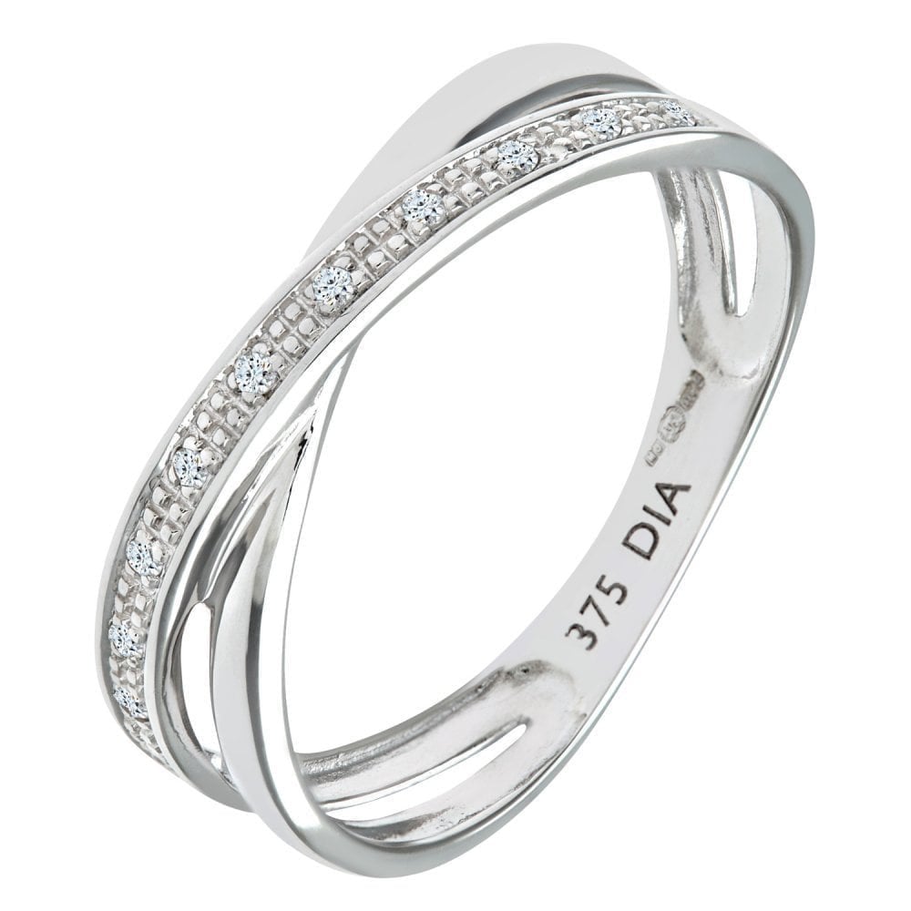 9ct White Gold Natural Diamond Crossover Ring