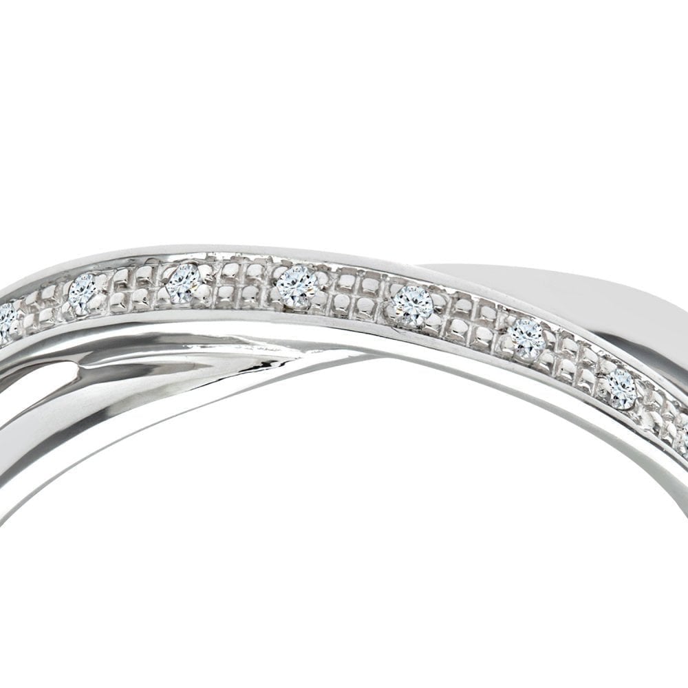 9ct White Gold Natural Diamond Crossover Ring