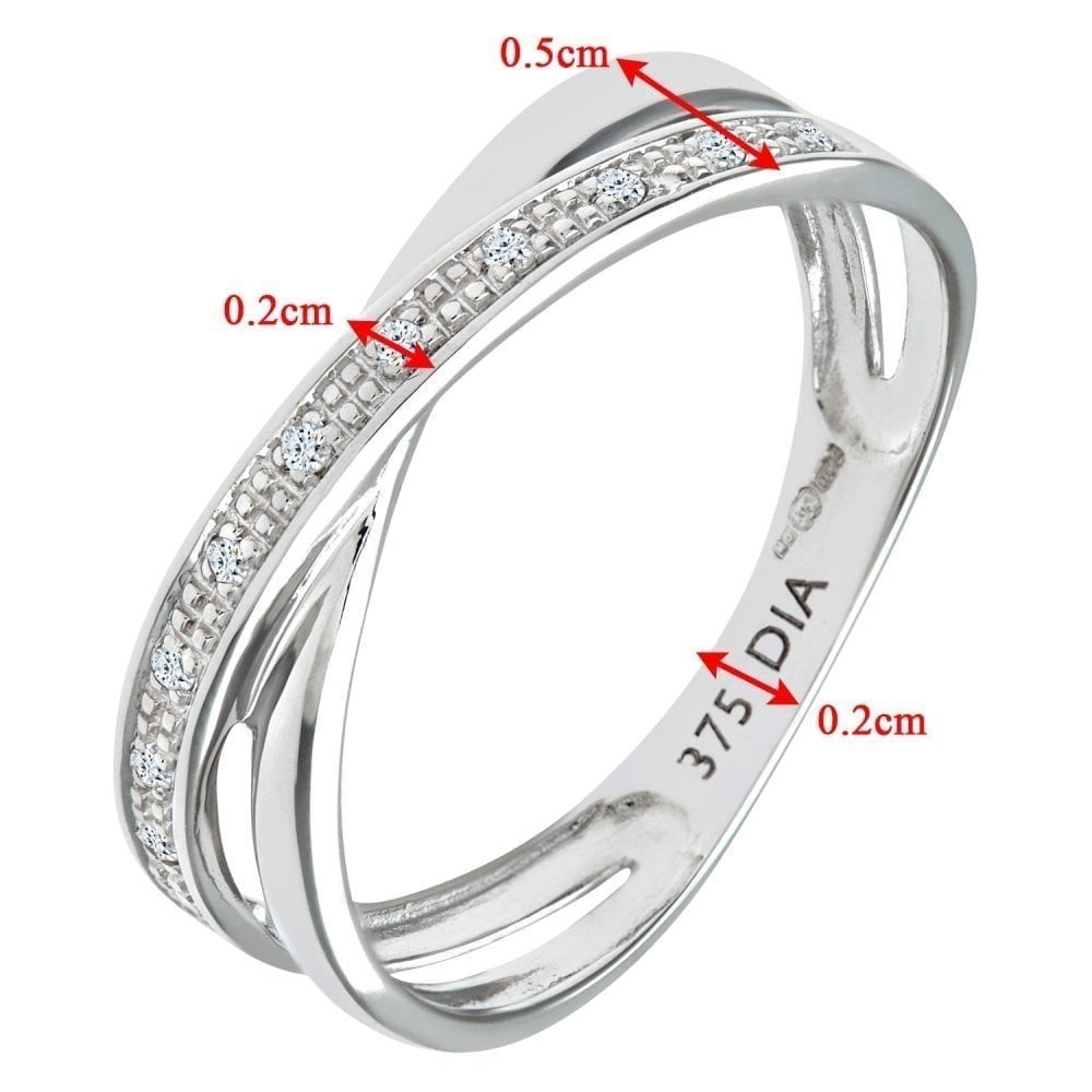 9ct White Gold Natural Diamond Crossover Ring