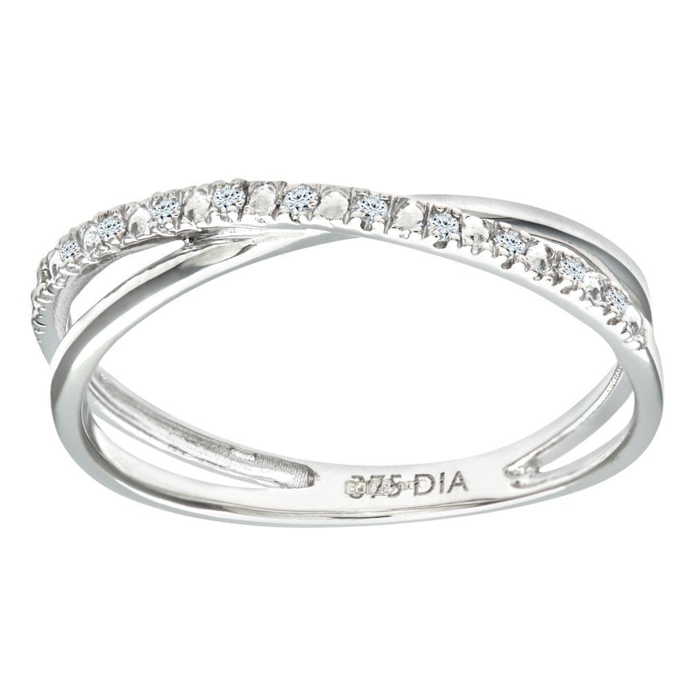 9ct White Gold Natural Diamond Crossover Ring