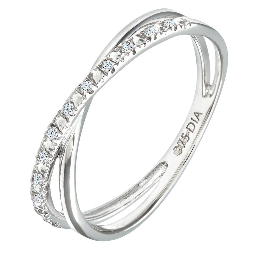 9ct White Gold Natural Diamond Crossover Ring