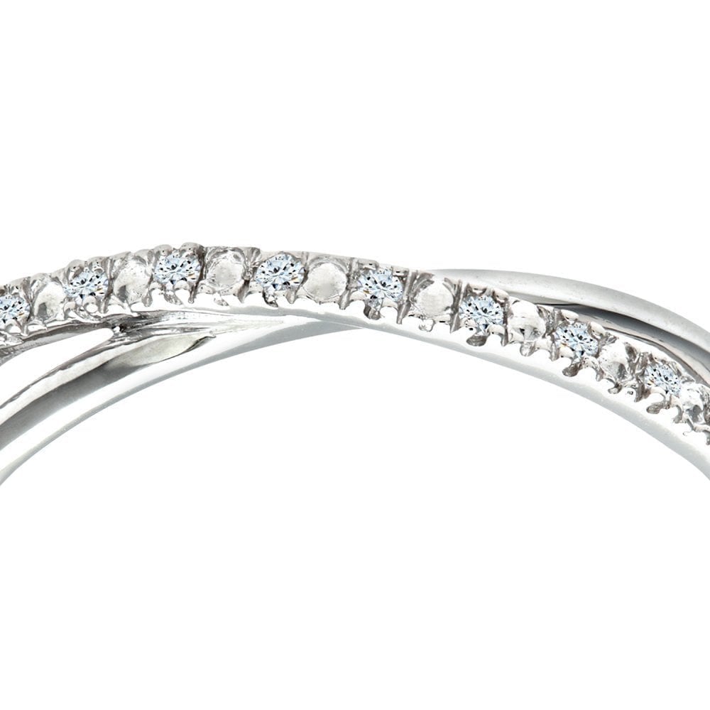 9ct White Gold Natural Diamond Crossover Ring