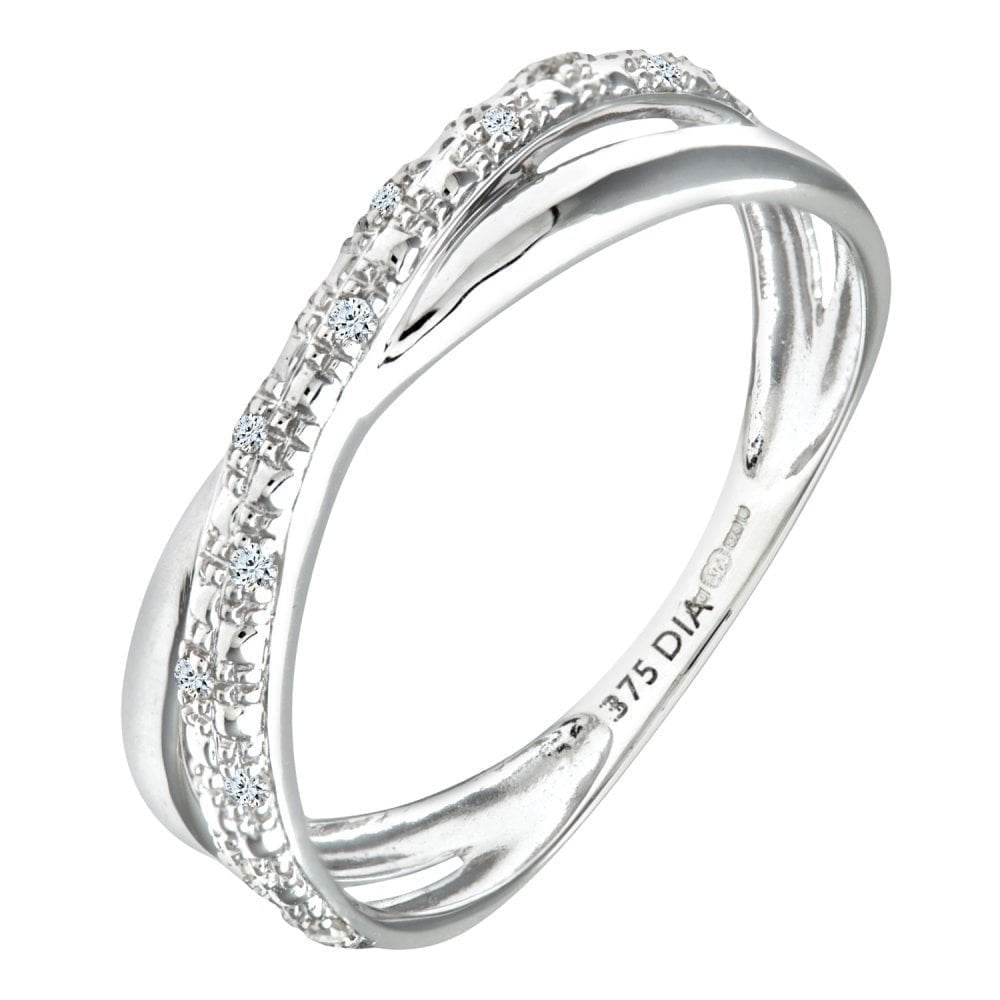 9ct White Gold Natural Diamond Crossover Ring