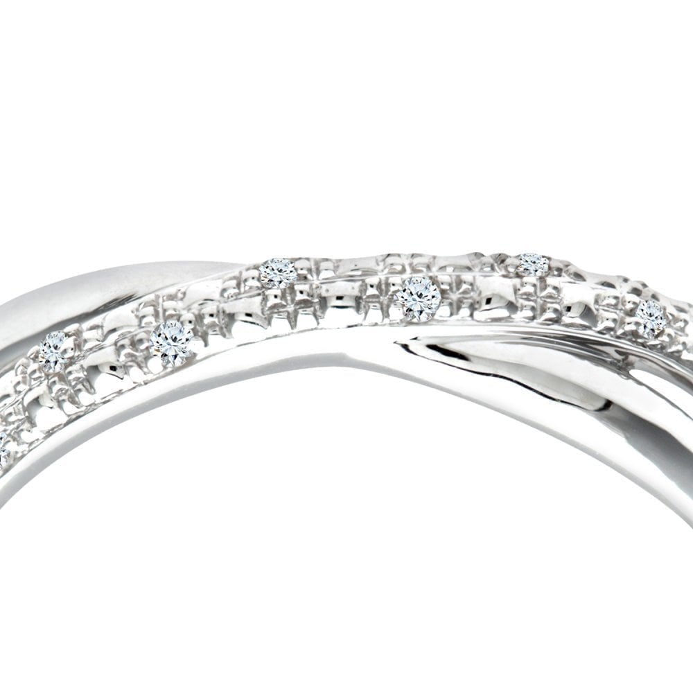 9ct White Gold Natural Diamond Crossover Ring